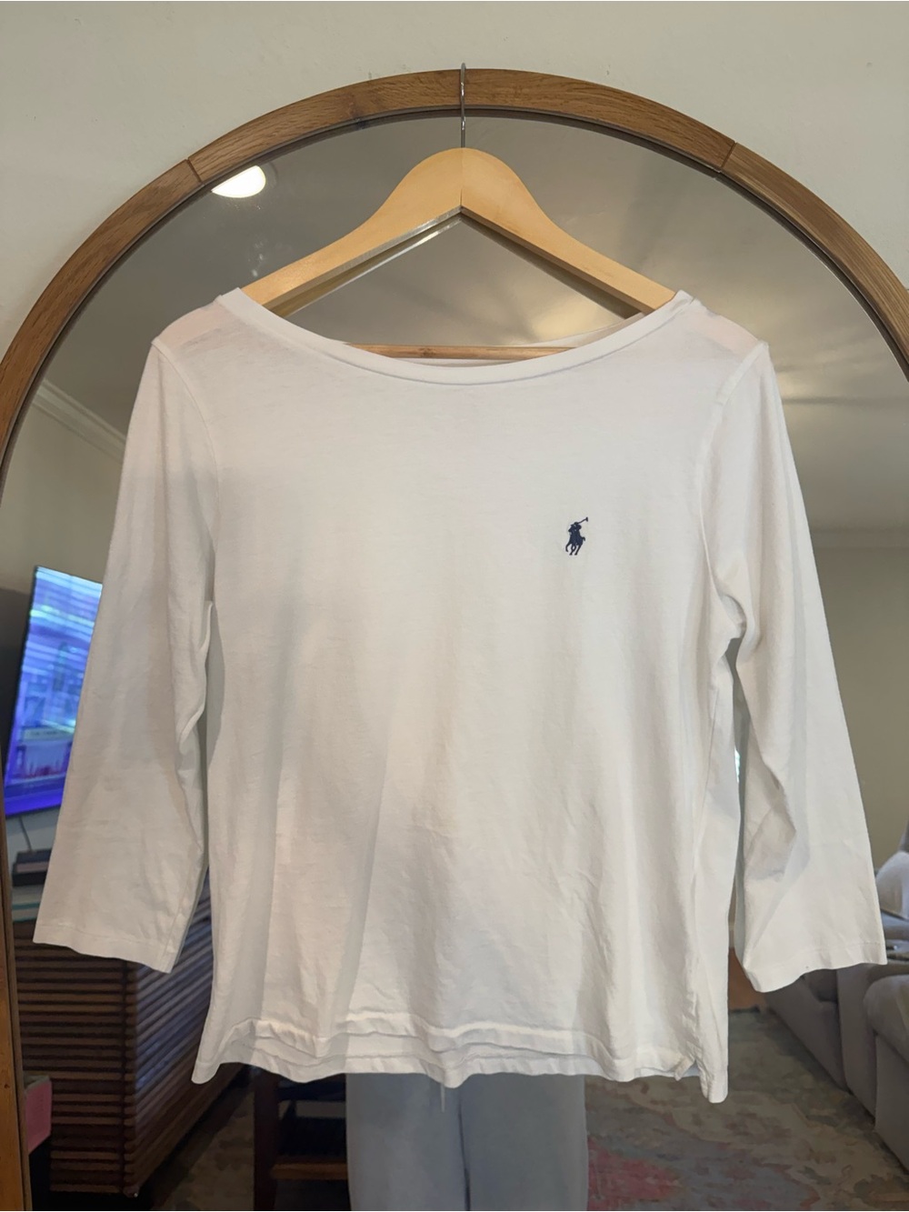 Polo Ralph Lauren 100% cotton white boat neck 3/4 sleeve top